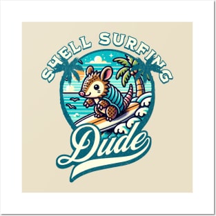 Shell Surfing Dude Armadillo Posters and Art